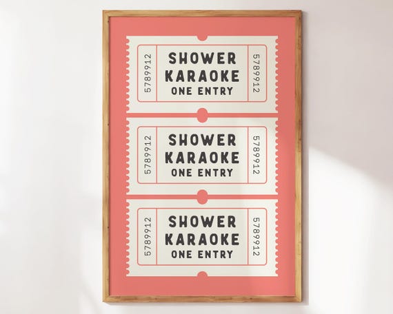 Shower Karaoke Ticket Print Bathroom Decor Singing Poster Retro Preppy Art Cute Wall
