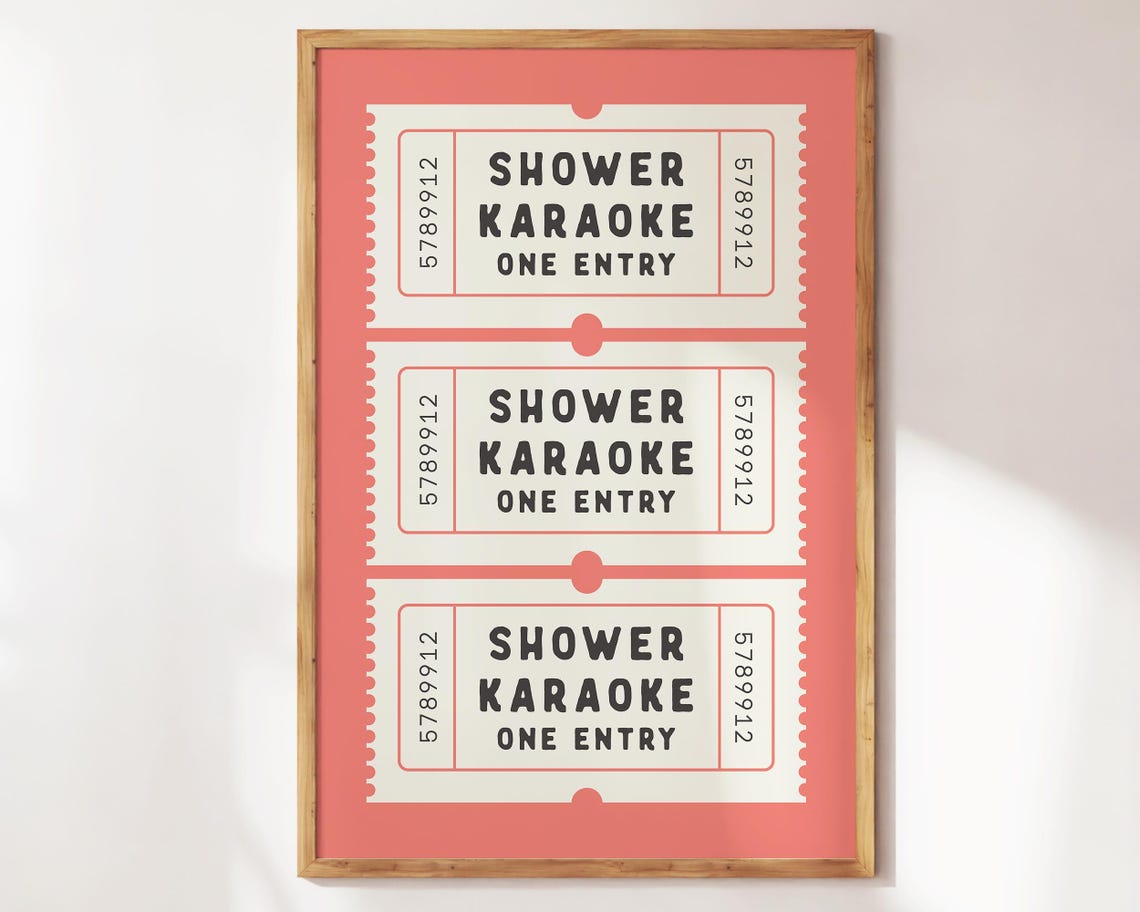 Shower Karaoke One Entry Retro Coral Ticket Stub Humor Poster