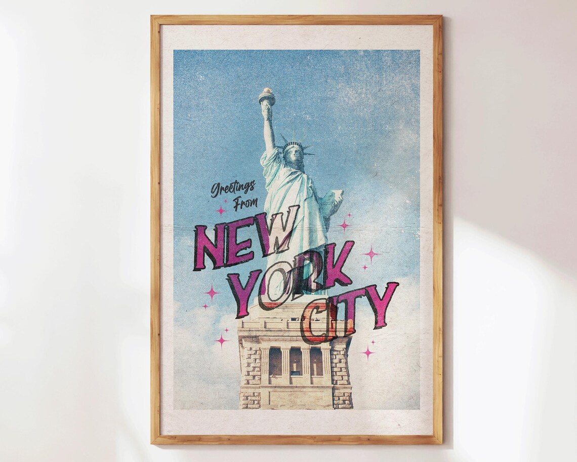 Vintage Greetings From New York City Statue of Liberty Poster