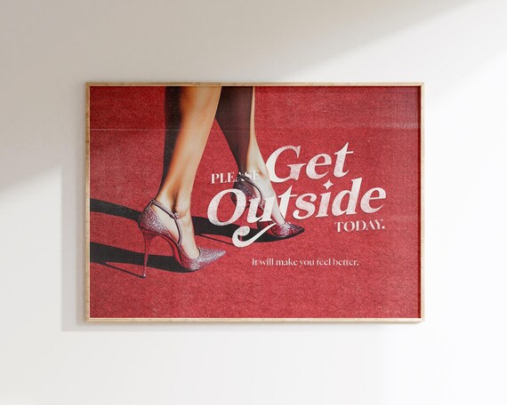 Please Get Outside Today Print Retro Girly Wall Art Self Love And Inspirational Decor Trendy Preppy Gift For Her Apartment