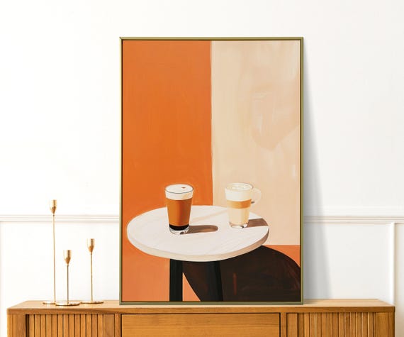 Coffee Print For Kitchen And Dining Room Decor Vintage Modern Wall Art Orange Home Birthday Gifts Lover Office
