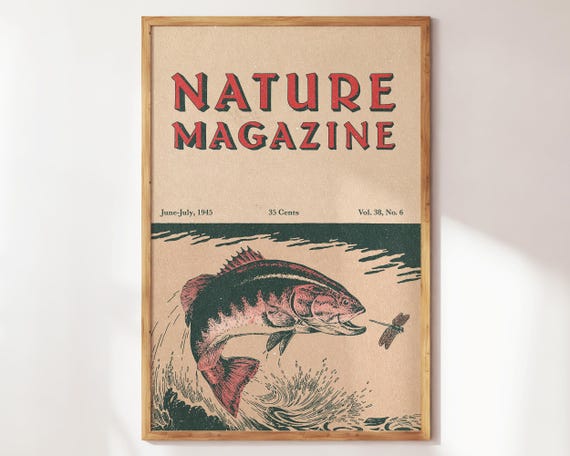 Nature Magazine Cover Poster Retro Fisherman Wall Art Gift For Or Fishing Enthusiast Vintage Home Decor
