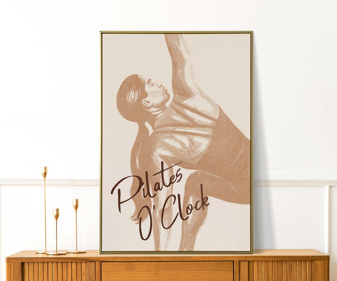 Pilates Oclock Poster Funny Wall Art Studio Decor Gift For Lover Girly Print Fitness