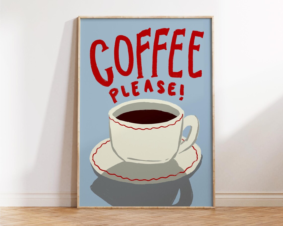 Retro Coffee Illustration Print Gift For Lover Wall Art Kitchen Decor Trendy Apartment Cute Dorm Poster