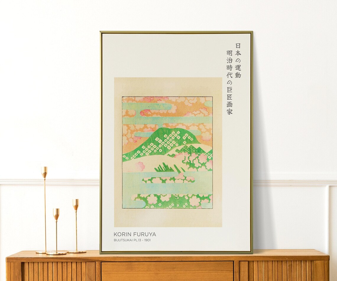 Korin Furuya 1901 Japanese Mountain Landscape Vintage Art Poster