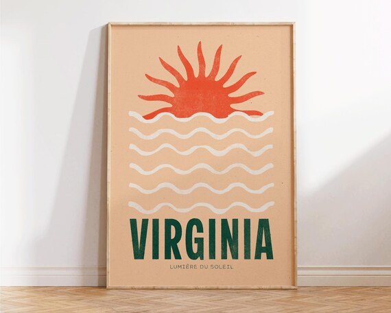 Virginia Lumiere du Soleil Orange Sun Waves Retro Beach Travel Poster