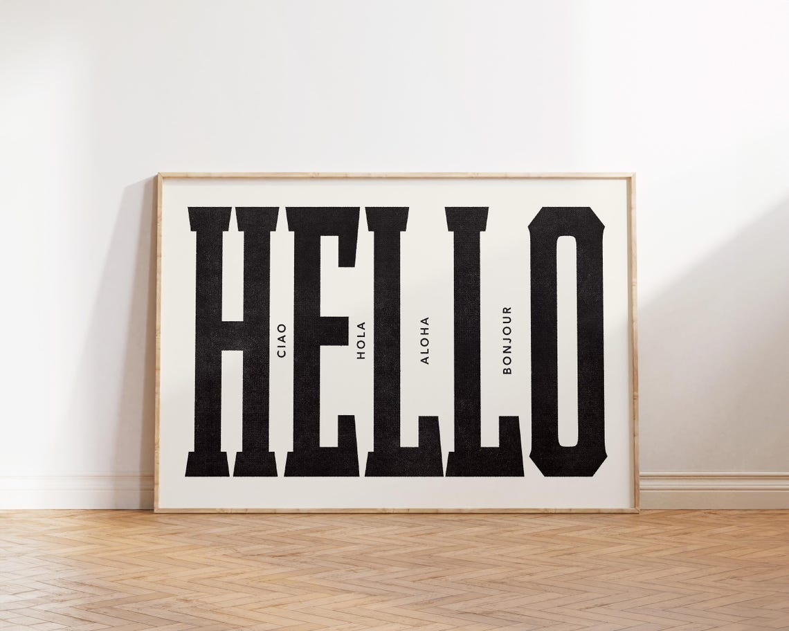 Hello In Five Languages Bold Black Minimalist Typography Poster