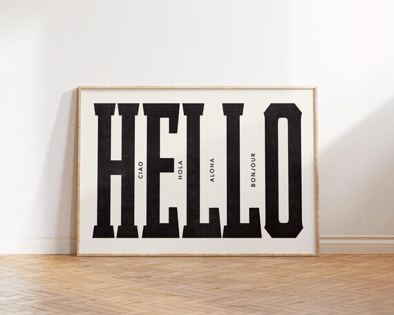 Hello Wall Art Ciao Hola Aloha Bonjour Typography Poster Preppy Apartment Decor Modern Quote Print Neutral Bold Minimalist