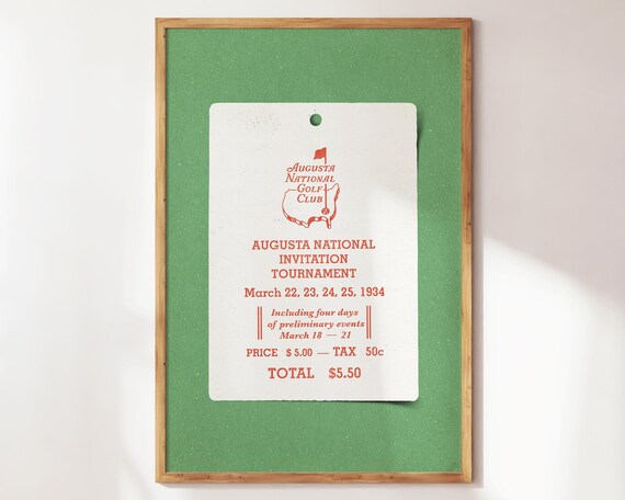 Augusta National 1934 Tournament Red Ink Ticket Tag Art Poster