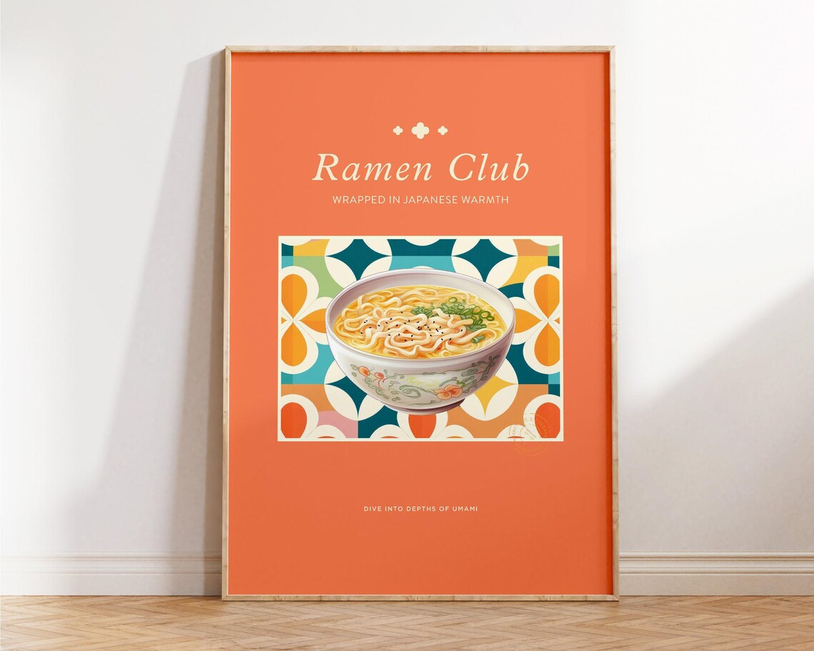 Ramen Club Wrapped in Japanese Warmth Retro Orange Foodie Art Poster