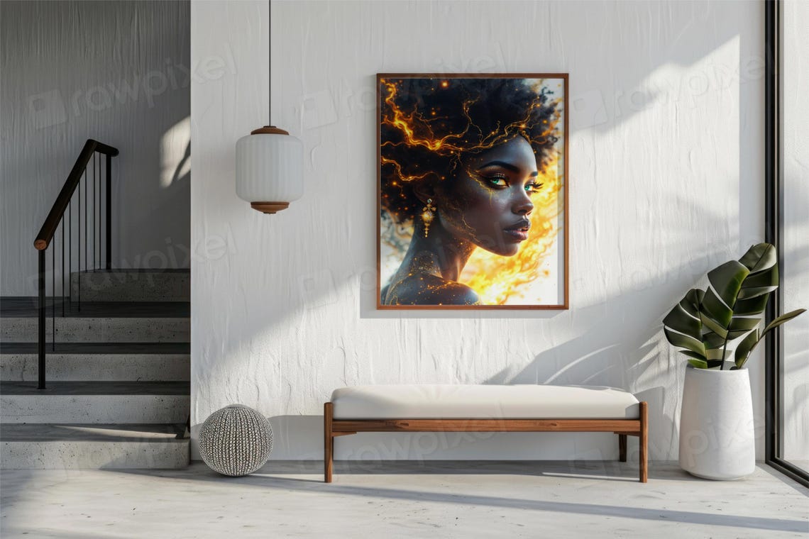 African Woman Wall Art Vibrant Green Eyes Cultural Elegance Bold Afro Beauty - Image 4