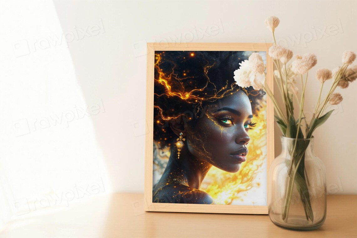 Stunning Woman Portrait with Fiery Golden Hair and Green Eyes Poster - Image 5