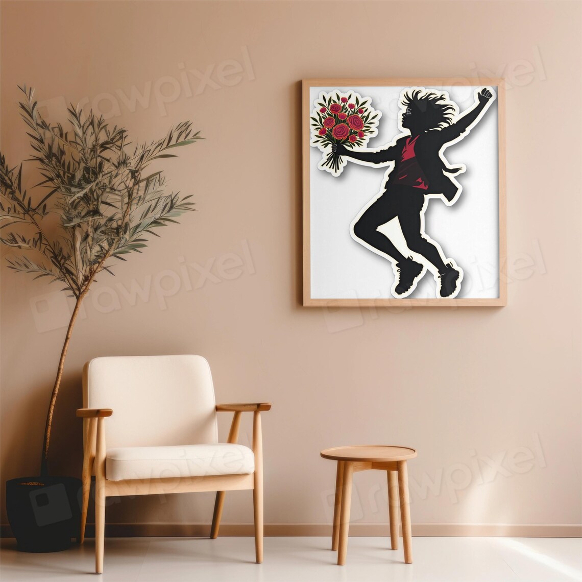 Joyful Silhouette Boy Running with a Bouquet of Red Roses Poster - Image 3