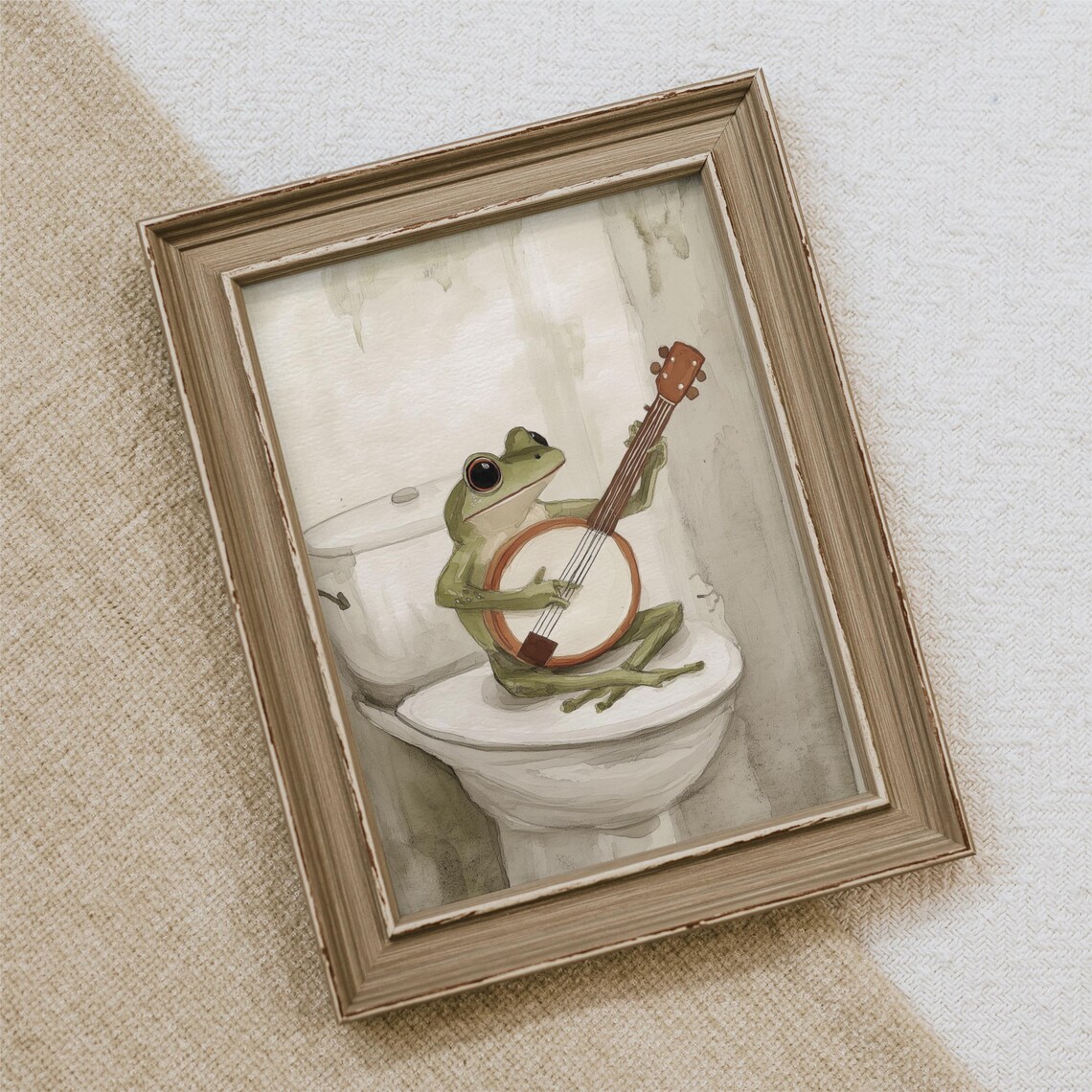 Banjo Frog On Toilet Retro Funny Bathroom Art Print