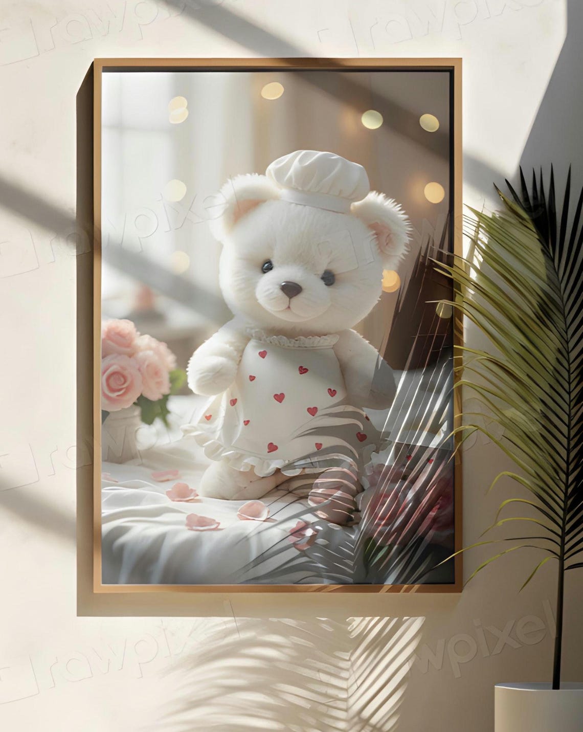 Adorable Teddy Bear Chef with Heart Apron and Pink Roses Poster - Image 7