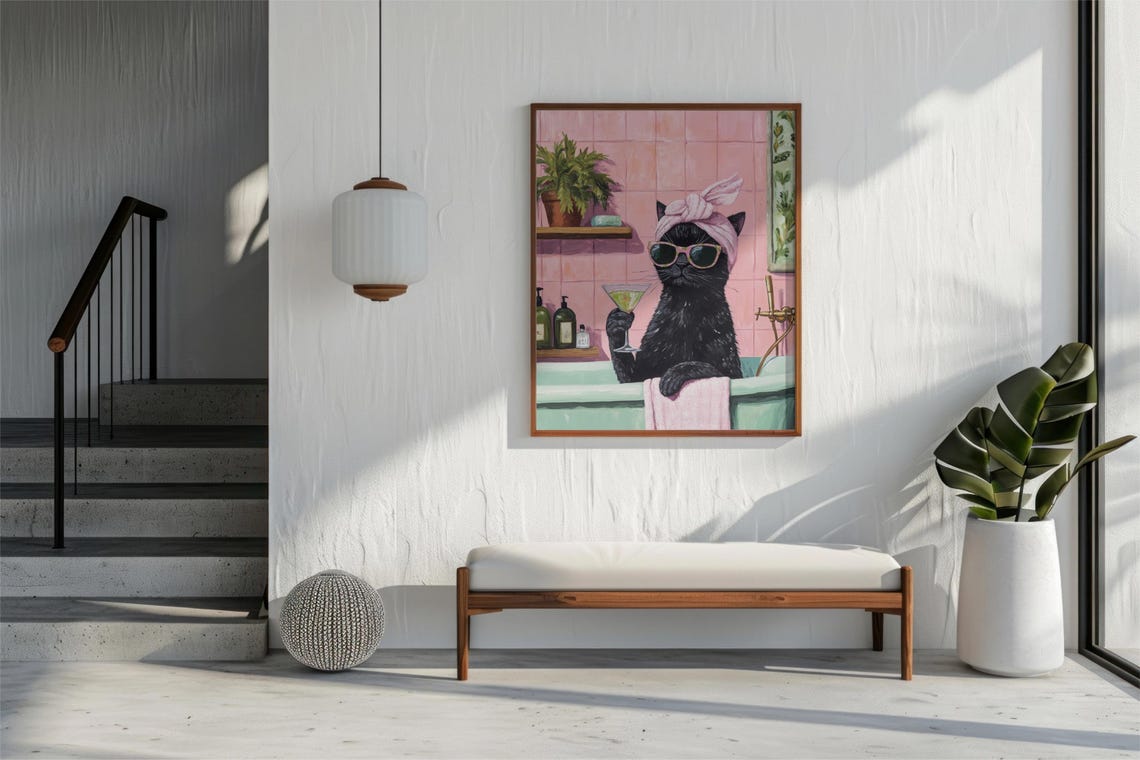 Funny Black Cat Bathroom Poster, Bath Wall Art - Image 2