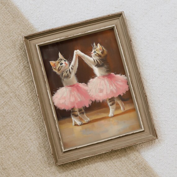 Two Kittens In Pink Tutus Dancing Ballet Cute Nursery Art Poster