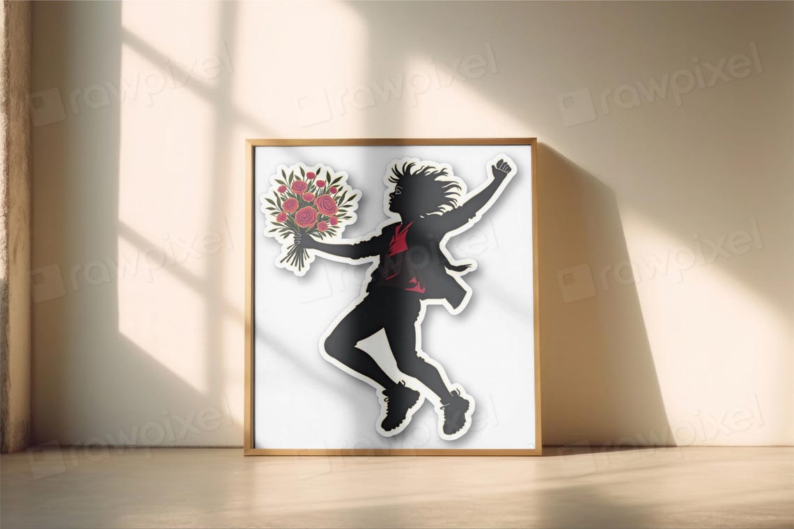 Joyful Silhouette Boy Running with a Bouquet of Red Roses Poster - Image 5