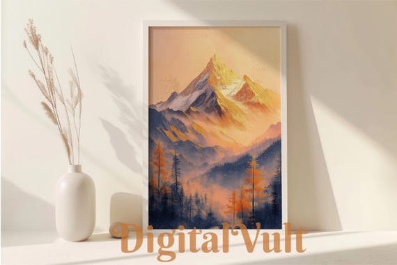Vintage Mountains Painting Spring Landscape Print Mountain Forest Wall Art Scenic Nature Decor For Home Nature Print