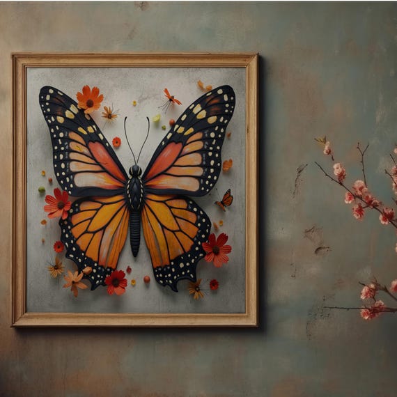 Spring Butterfly Print Colorful Spring Butterfly Wall Decor Insect Wall Art Cottagecore Decor Antique Moth Painting