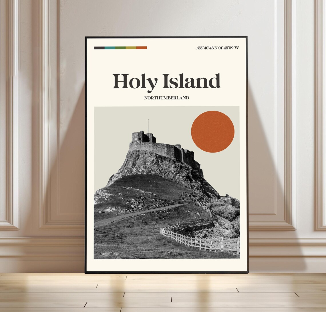Holy Island Northumberland Lindisfarne Castle Travel Poster Design