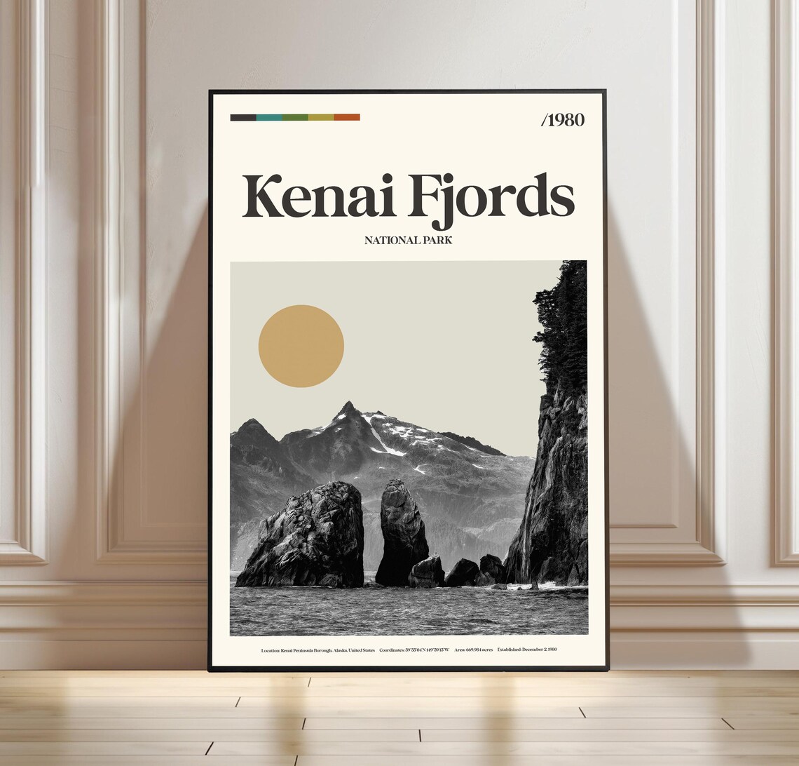Kenai Fjords National Park 1980 Retro Minimalist Travel Poster