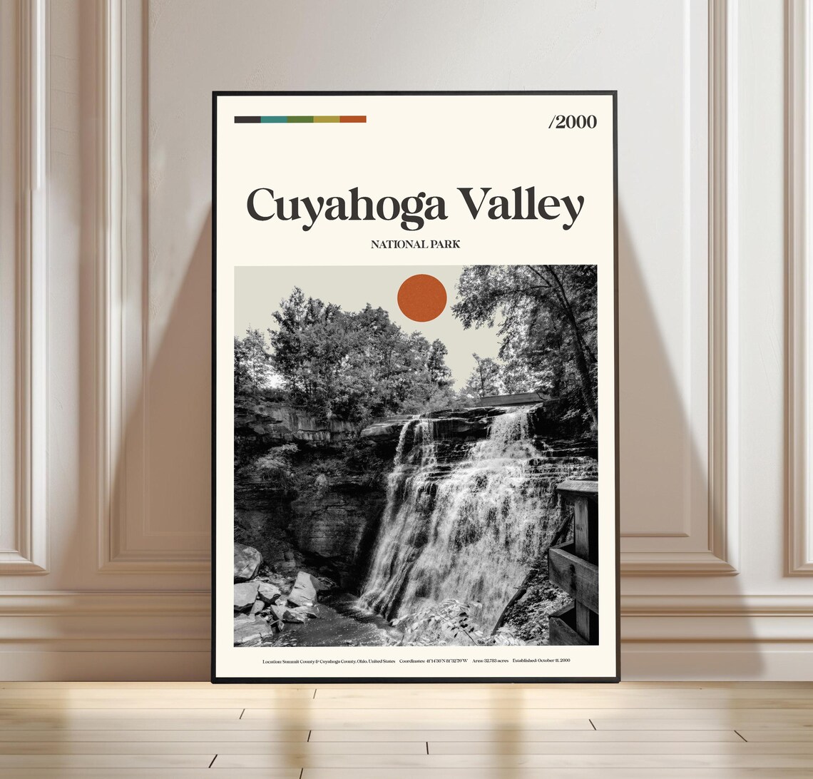 Cuyahoga Valley National Park Ohio Black White Waterfall Travel Poster