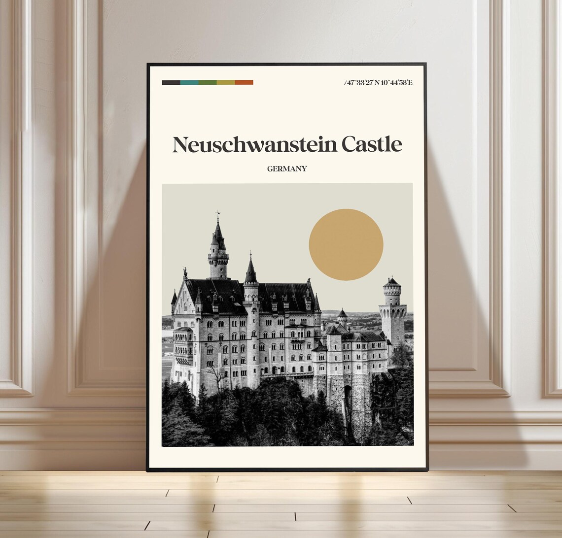 Neuschwanstein Castle Germany Fairytale Vintage Travel Poster