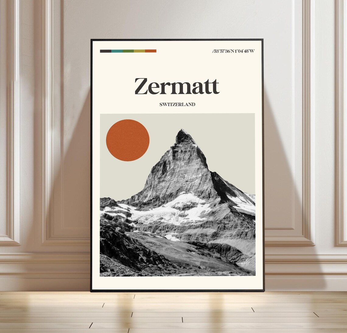 Zermatt Switzerland Minimalist Travel Poster Matterhorn Mountain Art