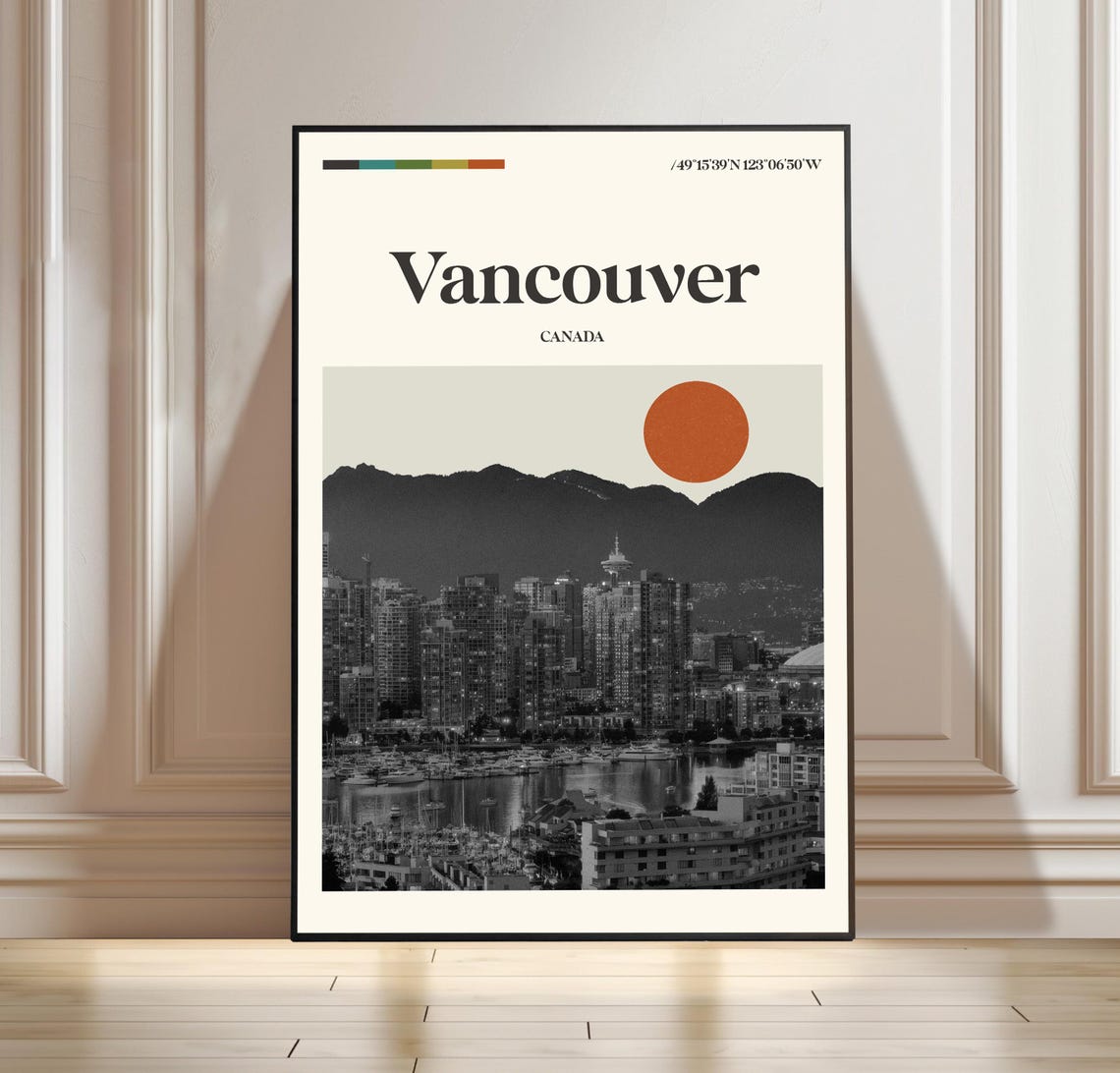 Vancouver Poster Canada Travel Print Landscape Cityscape Art
