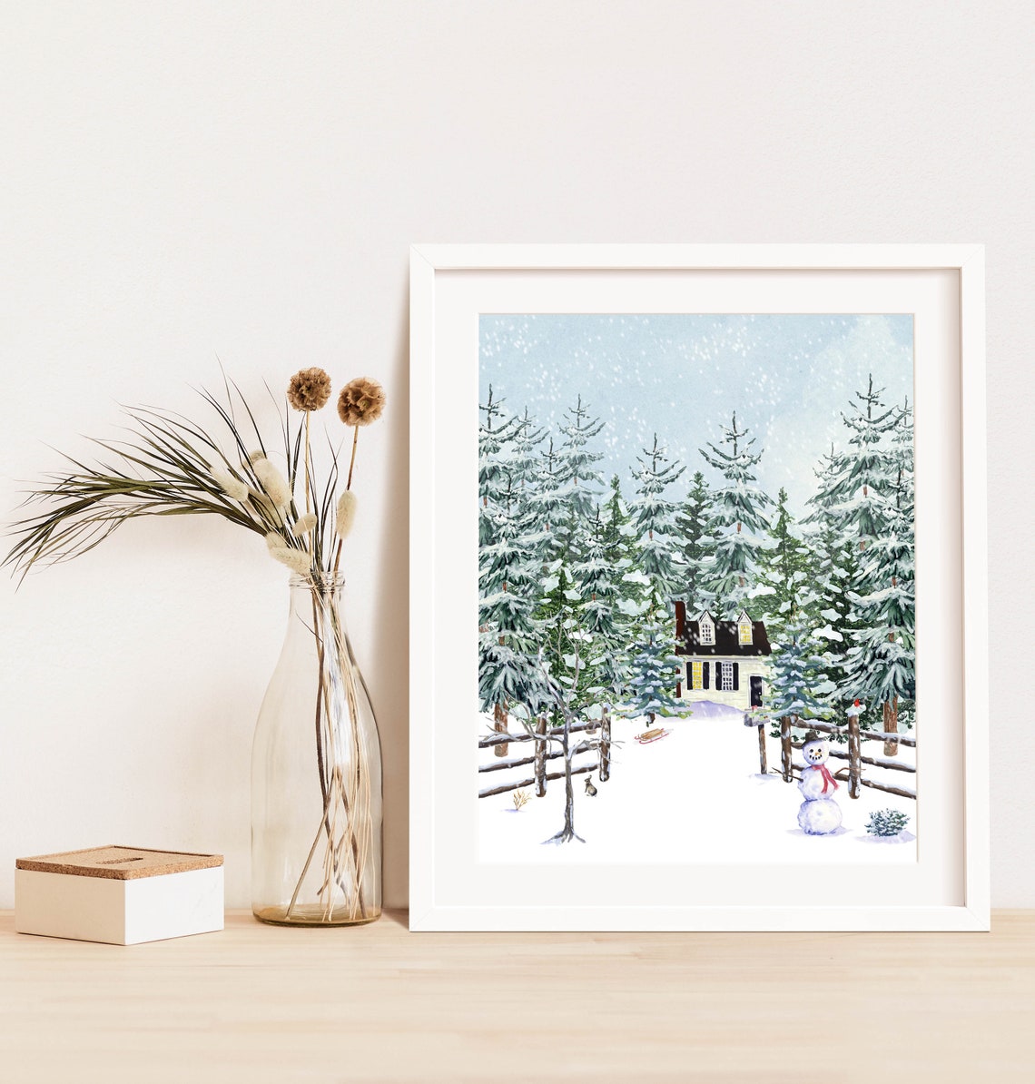 Winters Day Home Woodland Print 5x7 8x10 11x14 16x20 Watercolor Winter Wall Sign Diy Decor Winter Home Sign Country Home Wall Art - Image 3