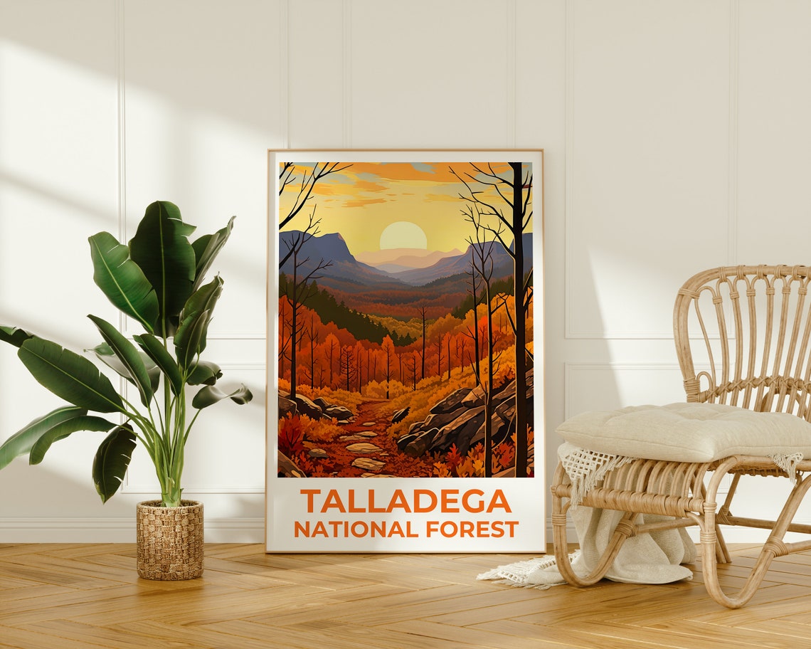 Talladega National Forest Autumn Trail Mountain Travel Poster - Image 2
