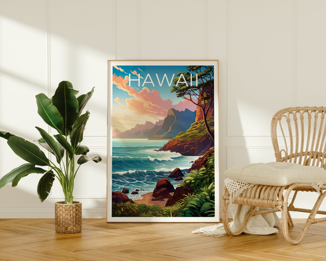 Hawaii Dramatic Coastline Red Cliffs Ocean Waves Sunset Poster - Image 2