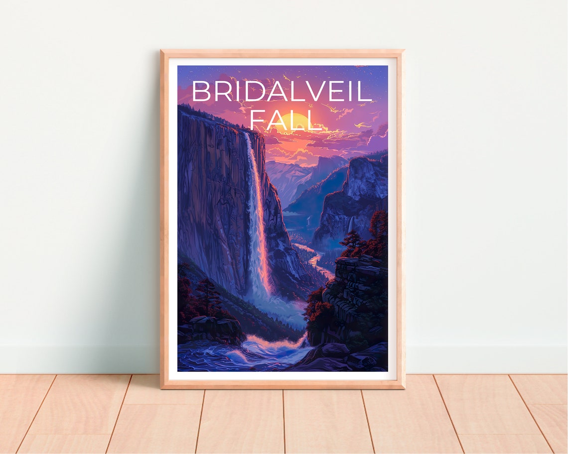 Bridalveil Fall Yosemite Waterfall Sunset Cliff Valley Travel Poster - Image 4
