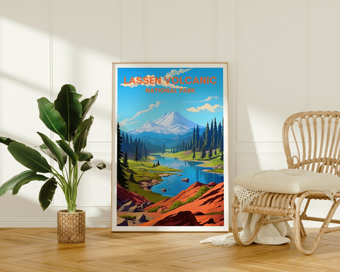 Lassen Volcanic National Park Snow Peak Lake Pine Forest Sunset Poster - Image 2