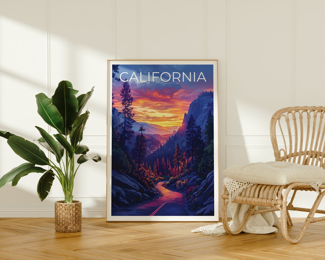 California Mountain Road Sunset Pine Forest Valley Drive Travel Poster - Image 2