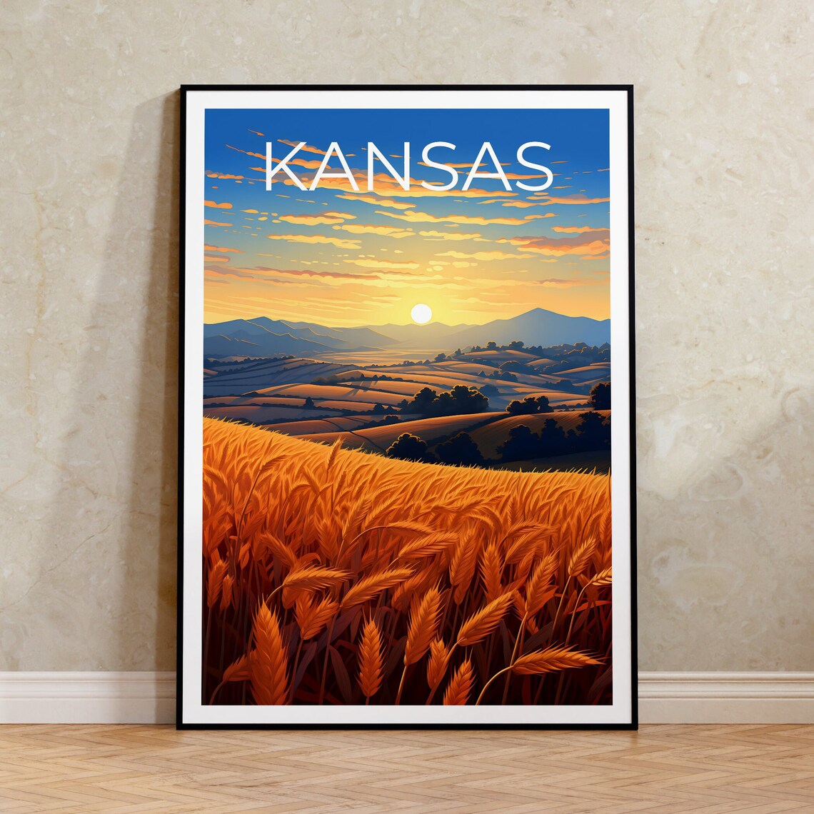 Kansas Travel Poster, Plains and Cornfields Art