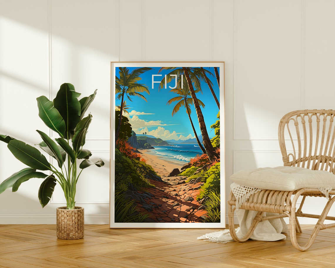 Fiji Tropical Beach Path Palm Trees Blue Ocean Island View Poster - Image 2