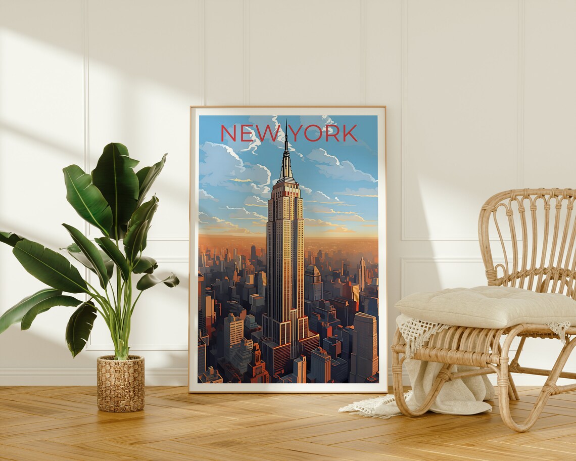 New York City Empire State Building Sunset Aerial Travel Poster - Image 2