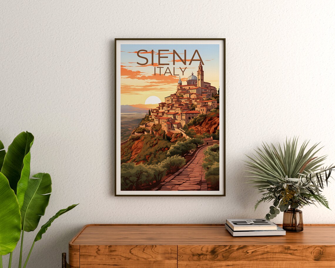 Siena Italy Hilltop Old Town Sunset Tuscan Landscape Travel Poster - Image 3