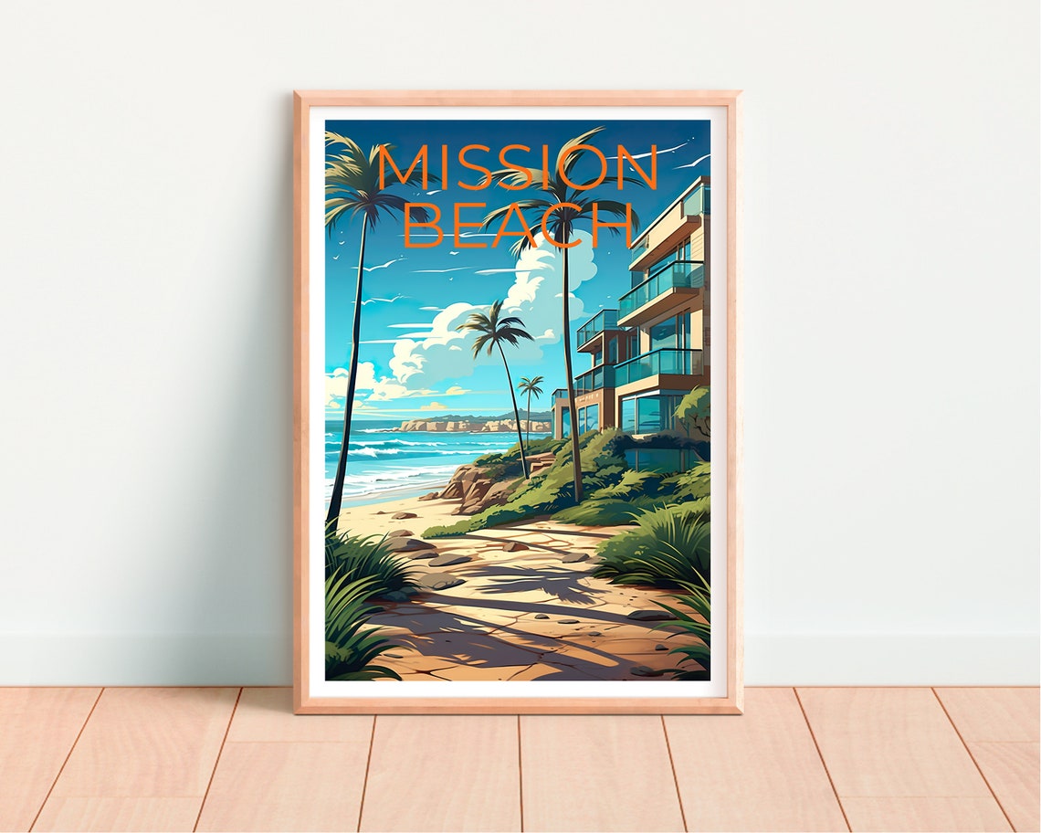 Mission Beach California Palm Boardwalk Ocean Shoreline Travel Poster - Image 4