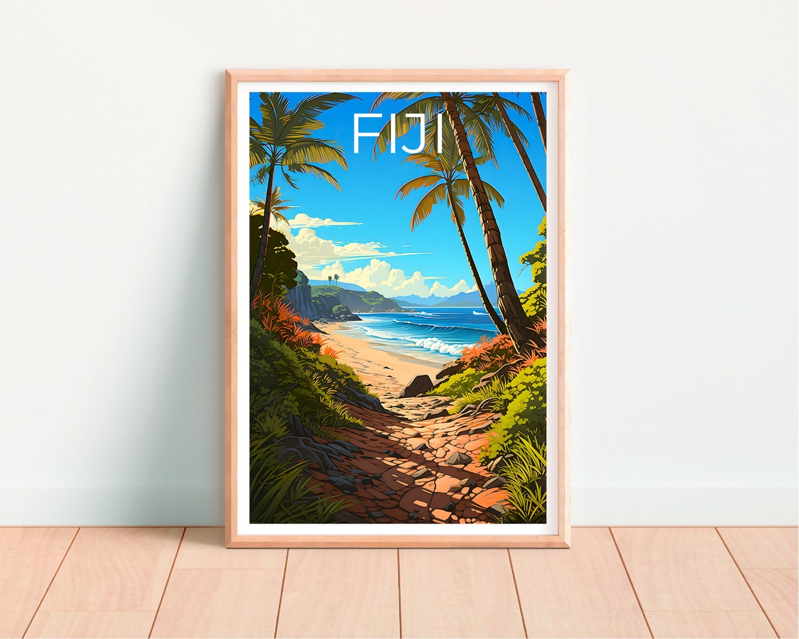 Fiji Tropical Beach Path Palm Trees Blue Ocean Island View Poster - Image 4