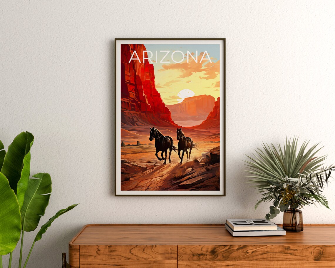 Arizona Horses Red Rock Canyon Sunset Wild West Travel Poster - Image 3