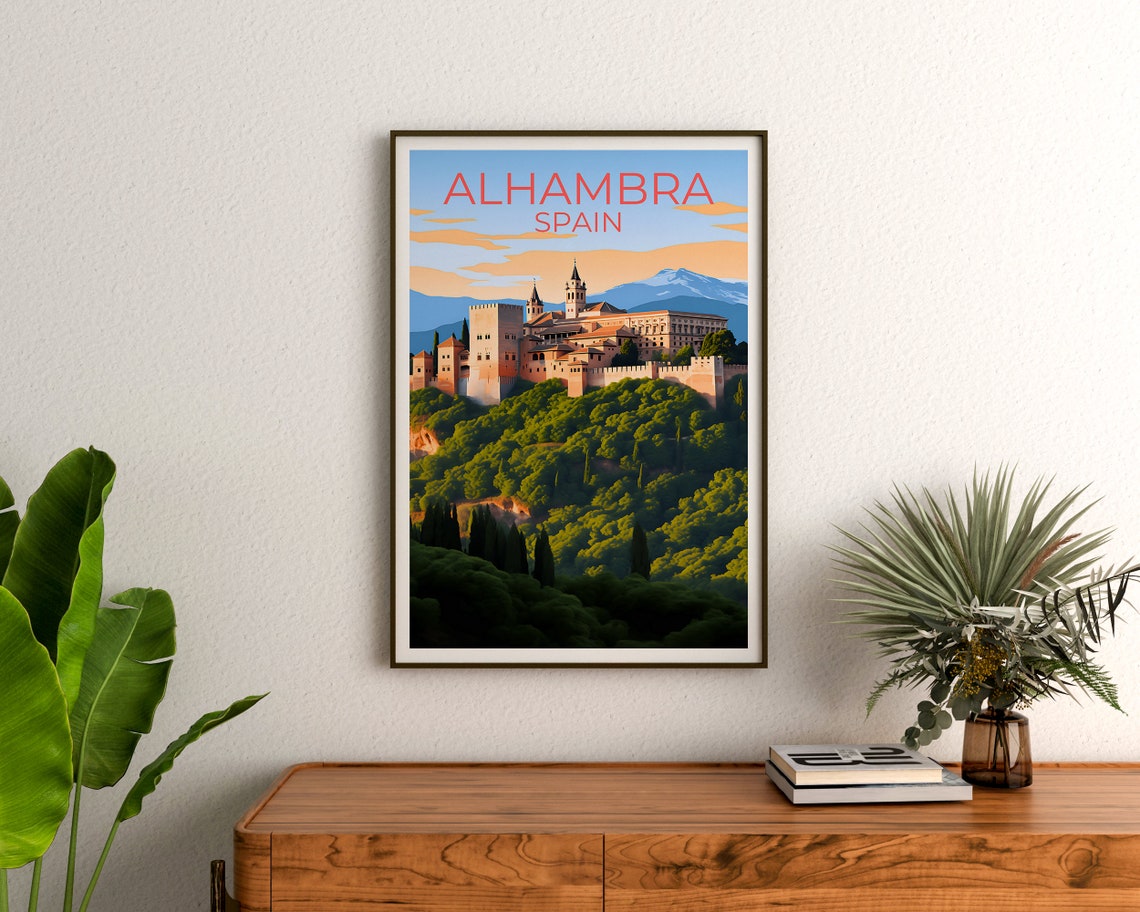 Alhambra Spain Moorish Palace Hilltop Golden Sunset Travel Poster - Image 3