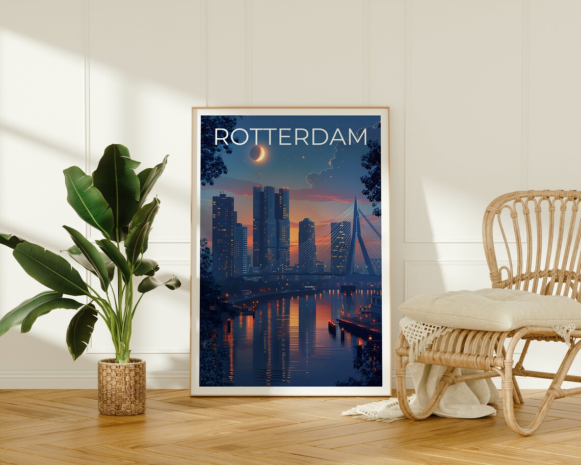 Rotterdam Travel Poster, Erasmusbrug Bridge Print - Image 2