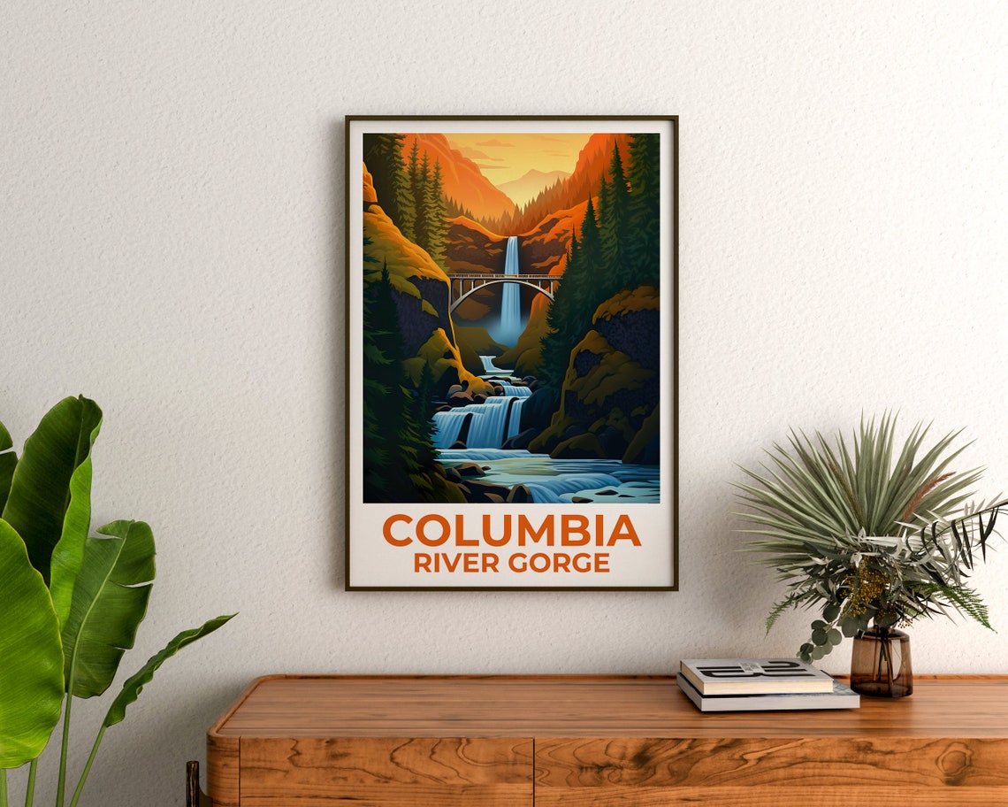 Columbia River Gorge Multnomah Falls Bridge Cascade Forest View Poster - Image 3