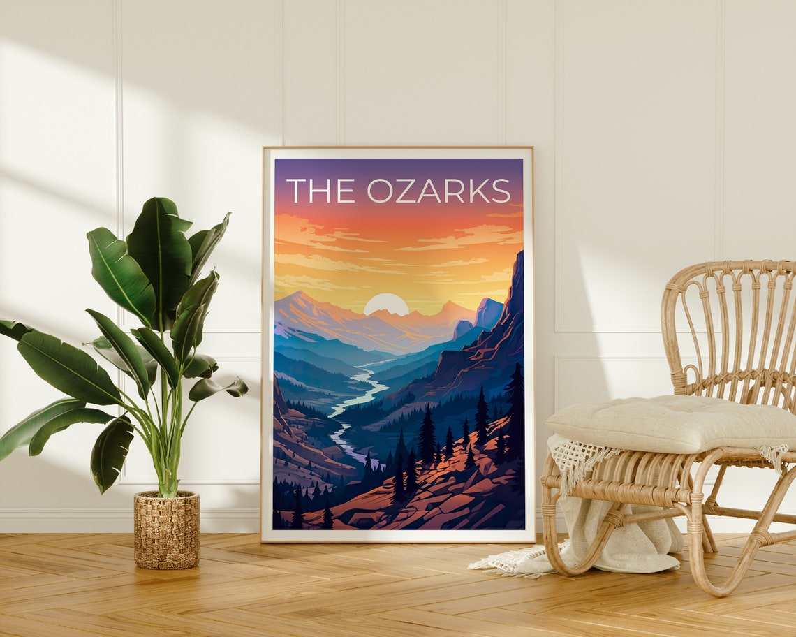 The Ozarks Mountains Sunset River Valley Scenic Travel Poster - Image 2