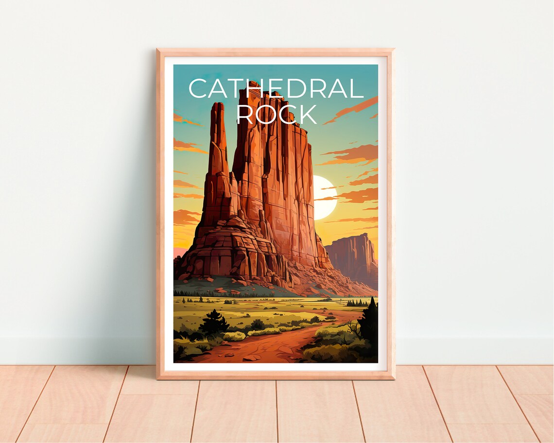 Cathedral Rock Arizona Red Rock Spire Desert Sunset Glow Travel Poster - Image 4