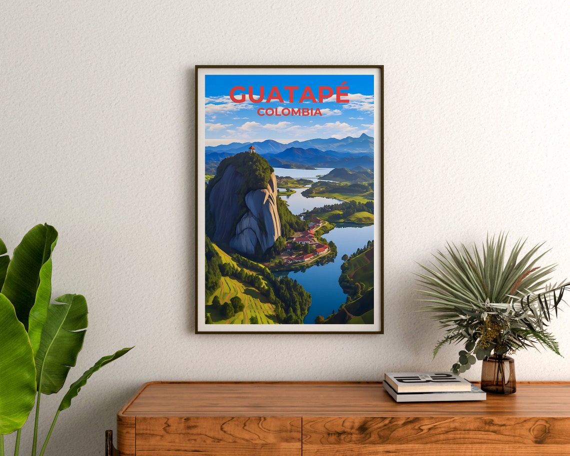 Guatapé Colombia El Peñón Rock Lake Vista Aerial View Poster - Image 3