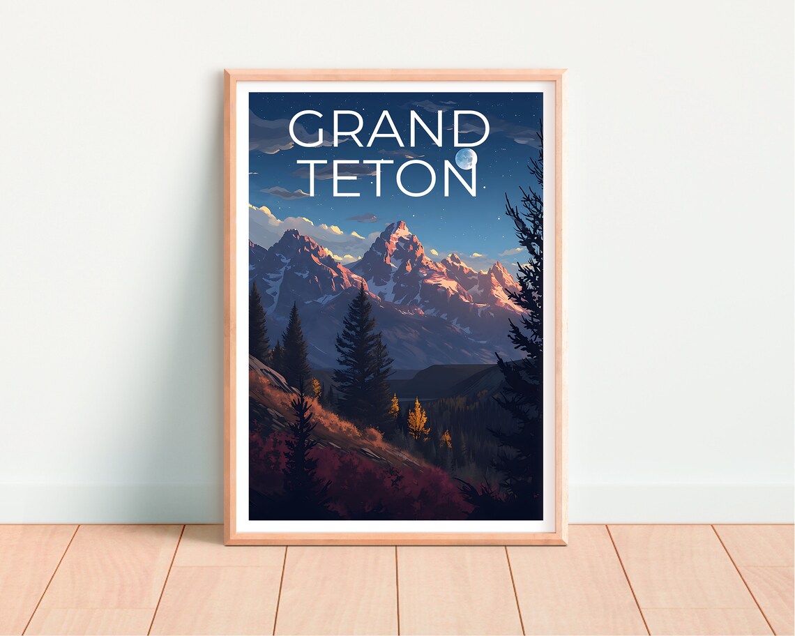 Grand Teton Travel Poster, Wyoming Wall Art Print - Image 4